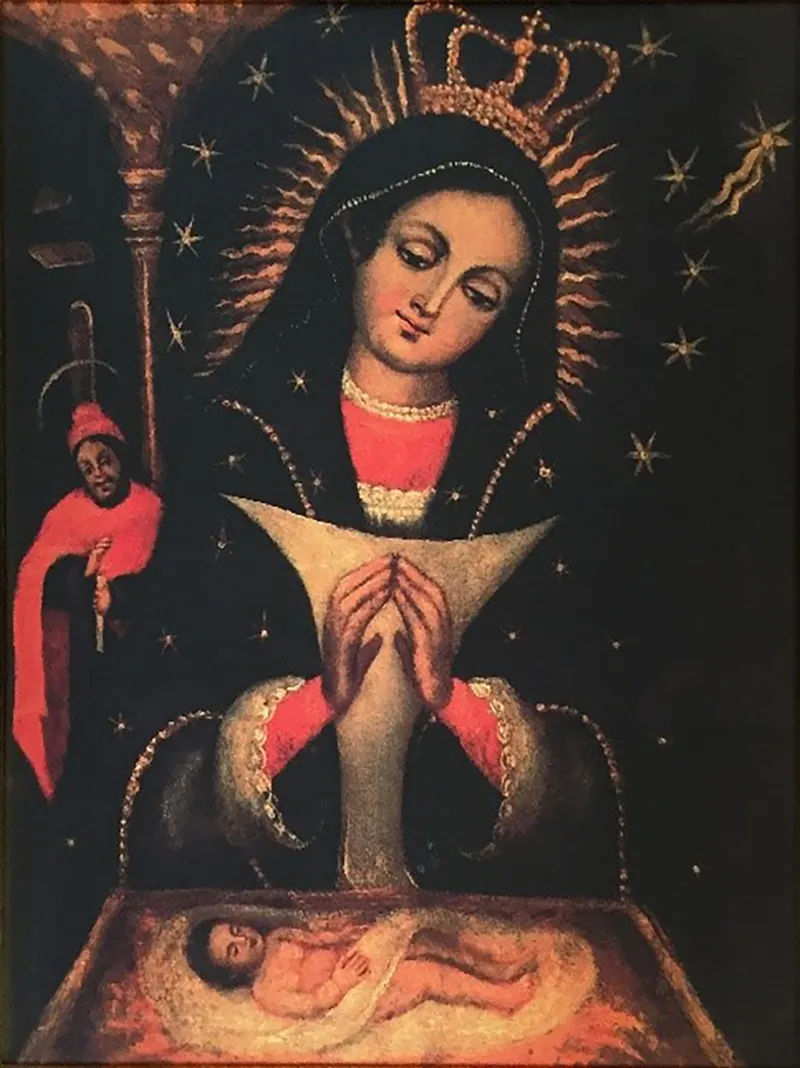 Pie de foto:  Captura de la pintura original de la Virgen de la Altagracia, protectora del pueblo dominicano, que se expone en el santuario en Higüey, provincia de la Altagracia. Crédito: Wikipedia.